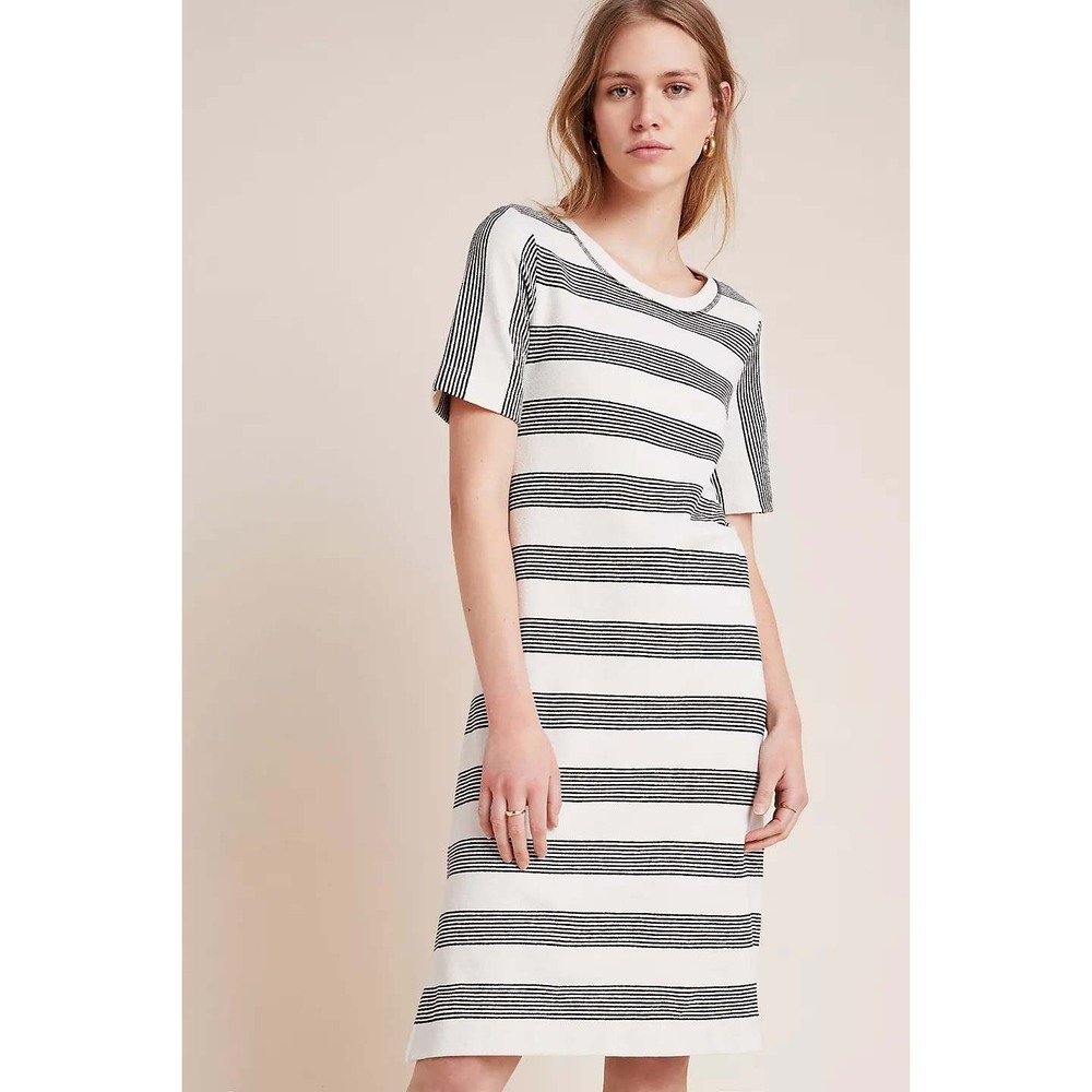 Anthropologie Saturday Sunday Sallie Midi Dress Cream Black Striped Knit Small
